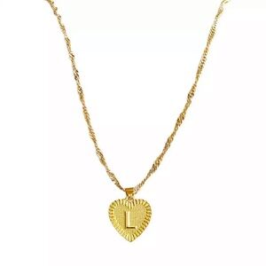 Gold Heart Initial Letter Necklace Charm Minimal L